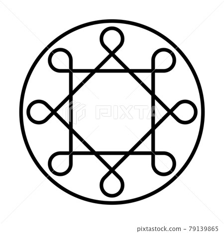 Ring of Solomon. Two overlapping squares with eight looped corners, within a circle frame. Thousands of years old ancient symbol, used for mystical and magical purposes. Isolated illustration. Vector. 79139865