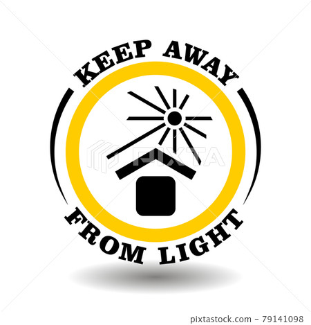 Warning ISO symbol Keep away from sun light, don't heat sign, keep in cool place pictogram. Round icon for cargo delivery protection of gentle product packaging Warning ISO symbol Keep away from sun light, don't heat sign, keep in cool place pictogram. Round icon for cargo delivery protection of gentle product packaging 79141098