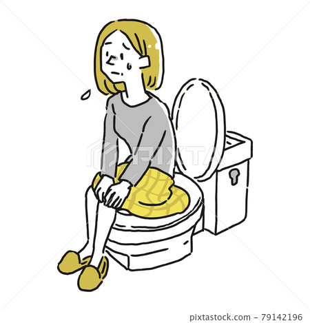 Middle-aged woman having problems with the toilet 79142196