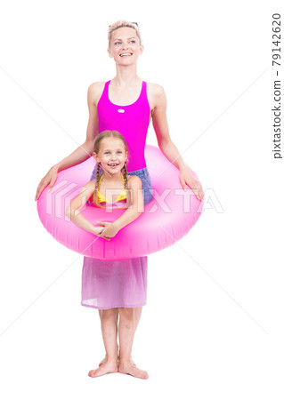Mother And Daughter In Swim Ring 79142620