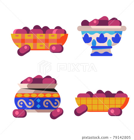 Arabian Bowls of Dried Dates Icons 79142805