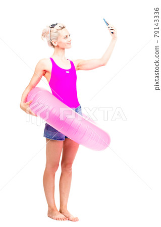 Woman With Swimming Ring 79143336