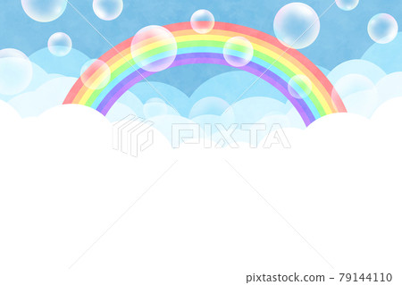 雲背景矩形彩虹和肥皂泡水彩風格 雲背景矩形彩虹和肥皂泡水彩風格 79144110