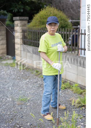 Elderly people doing weeding work 79144445