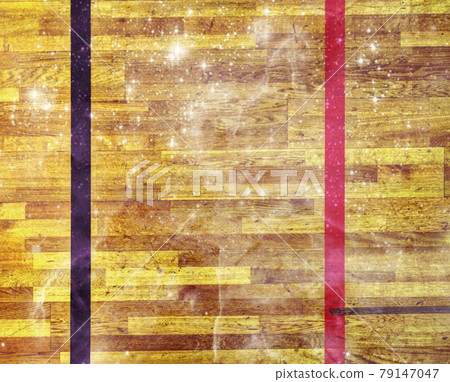Playfield border lines, indoor sports arena. Painted colorful line on laminated floor Playfield border lines, indoor sports arena. Painted colorful line on laminated floor 79147047