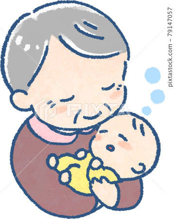 Illustration of a grandpa holding a baby who sleeps comfortably (full color) Illustration of a grandpa holding a baby who sleeps comfortably (full color) 79147057