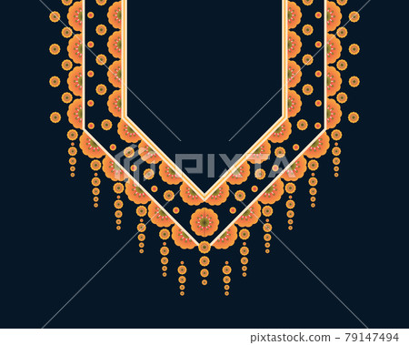 Geometric ethnic oriental pattern. Necklace embroidery design for textile, fashion woman, background, wallpaper, clothing and wrapping. Vector illustration. Geometric ethnic oriental pattern. Necklace embroidery design for textile, fashion woman, background, wallpaper, clothing and wrapping. Vector illustration. 79147494
