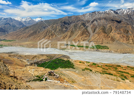 Aerial view of Spiti valley and Key gompa in Himalayas 79148734