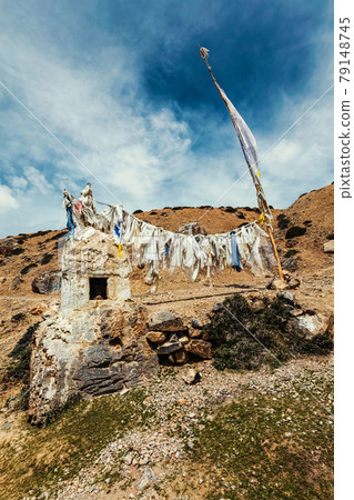 Buddhist prayer flags lungta in Spiti Valley, India 79148745
