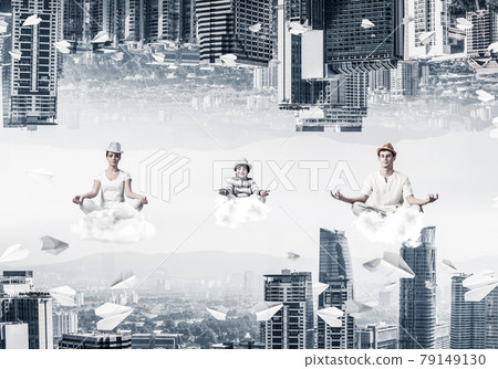 Young family keeping mind conscious. 79149130