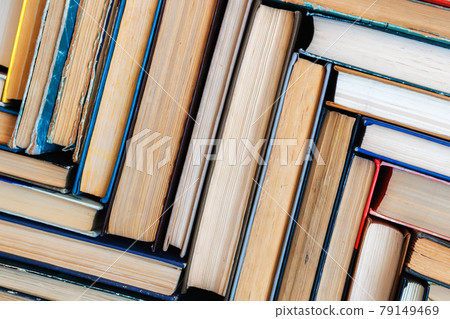 A pattern of old books with a top view. Solid background A pattern of old books with a top view. Solid background 79149469