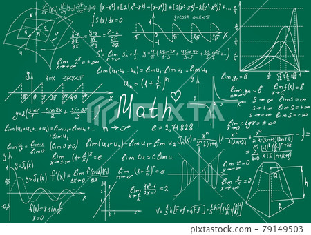 Mathematical formulas drawn by hand on the green chalkboard for the background. Vector illustration. Mathematical formulas drawn by hand on the green chalkboard for the background. Vector illustration. 79149503