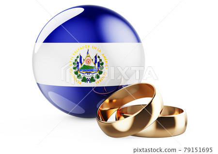 Weddings in El Salvador concept. Wedding rings with Salvadoran flag. 3D rendering Weddings in El Salvador concept. Wedding rings with Salvadoran flag. 3D rendering 79151695