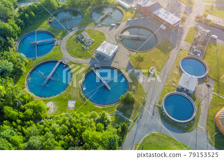 Panoramic view of modern urban wastewater treatment plant water purification is the process of removing undesirable chemicals 79153525