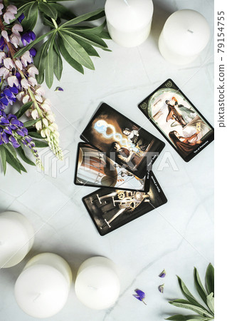 Tarot cards on mystical table. Future reading and esoteric concept. Tarot cards on mystical table. Future reading and esoteric concept. 79154755