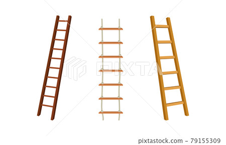 Wooden Step Ladder for Domestic and Construction Need Vector Set 79155309