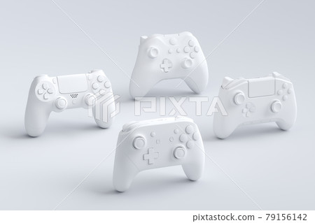 Set of standing gamer joysticks or gamepads on white background 79156142