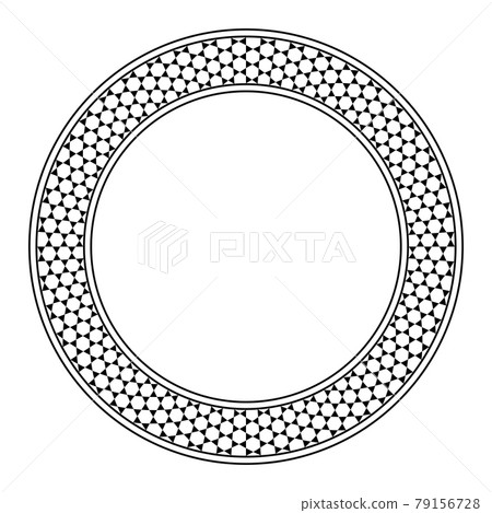 Circle frame with Star of David pattern. Round border with a trihexagonal tiling. White hexagons surrounded by black equilateral triangles. In Japanese basketry it is called Kagome lattice. Vector. 79156728