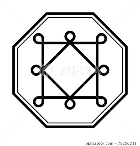 Ring of Solomon modeled on a seal of Sultan Mandar Syah of Ternate, who reigned in seventeenth century. Two overlapping squares with eight looped corners within a octagonal frame. Illustration. Vector 79156731