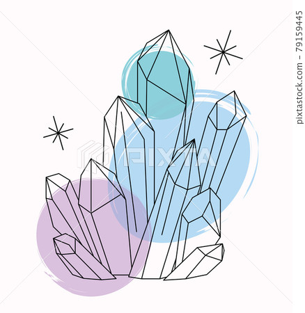 Vector bright linart sketch blue, green and violet quartz crystals. Pixiecore and fairycore. Vector bright linart sketch blue, green and violet quartz crystals. Pixiecore and fairycore. 79159445