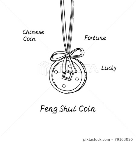 Line art illustration of hand drawn chinese lucky coin amulet. Line art illustration of hand drawn chinese lucky coin amulet. 79163050