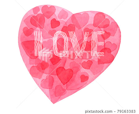 Watercolor scarlet heart with small hearts and the inscription doodling LOVE, for background, postcard, banner. Watercolor scarlet heart with small hearts and the inscription doodling LOVE, for background, postcard, banner. 79163383