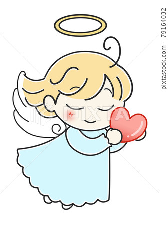 Hand-painted angel with a heart facing left 79164032