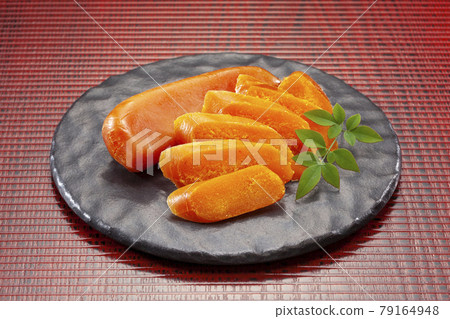 One-sided karasumi on a plate and cut karasumi 79164948