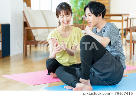 Couple couple fitness exercise yoga living lifestyle Couple couple fitness exercise yoga living lifestyle 79167419