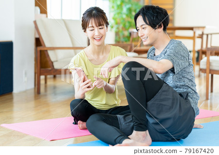 Couple couple fitness exercise yoga living lifestyle Couple couple fitness exercise yoga living lifestyle 79167420