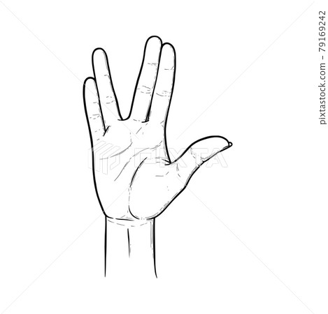 Vulcan greeting and salute gesture. Live long and prosper hand sign. Vector illustration isolated in white background Vulcan greeting and salute gesture. Live long and prosper hand sign. Vector illustration isolated in white background 79169242