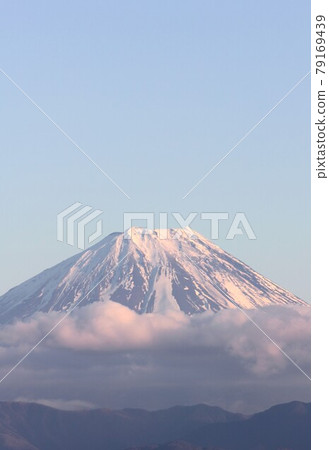 View Mt. Fuji floating in the early spring evening clouds from Kai Province, Nirasaki City, Yamanashi Prefecture 79169439