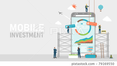 Robo-advisor (mobile stock investment) concept banner illustration 79169550