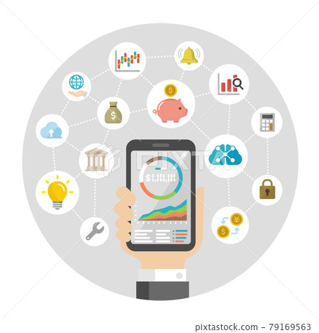 Robo-advisor (mobile investment) concept circular banner illustration Robo-advisor (mobile investment) concept circular banner illustration 79169563