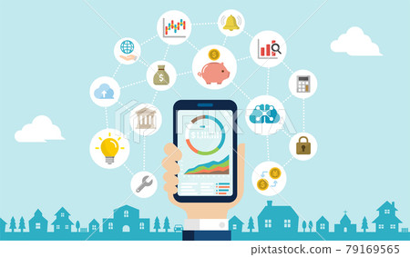 Robo-advisor (mobile investment) concept banner illustration 79169565