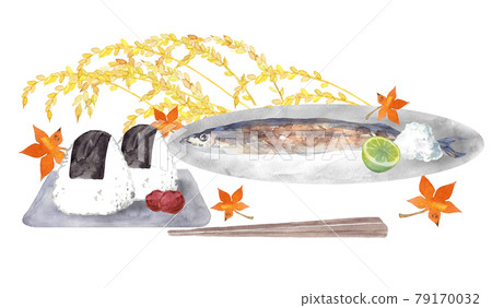 Set of saury and rice balls Set of saury and rice balls 79170032