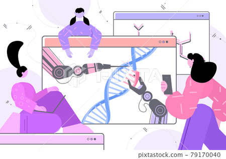 scientists controlling robotic hands working with DNA structure researchers making experiment in lab DNA testing scientists controlling robotic hands working with DNA structure researchers making experiment in lab DNA testing 79170040