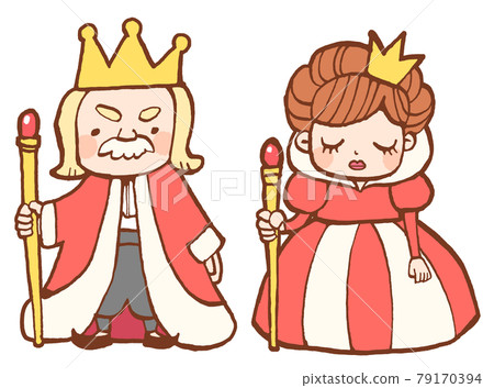 Cute hand-drawn illustrations of kings and queens that are likely to appear in fairy tales 79170394