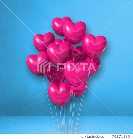 Pink heart shape balloons bunch on a blue wall... - Stock Illustration ...