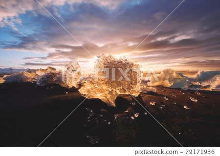 Sunrise at Diamond Beach Near Jokulsarlon Glacier Lagoon, Iceland 79171936