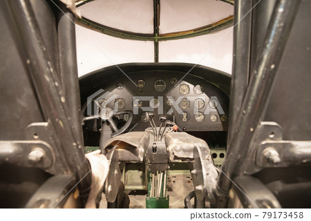 Center console and throttles in airplane 79173458