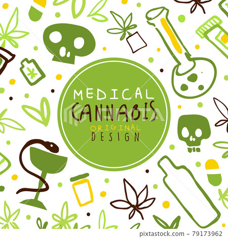 Medical Cannabis Banner, Poster Template with Hemp Products, Green Ganja Seamless Pattern Vector Illustration Medical Cannabis Banner, Poster Template with Hemp Products, Green Ganja Seamless Pattern Vector Illustration 79173962