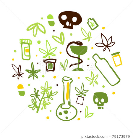 Medical Cannabis Banner with Hemp Products in Circular Shape Seamless Pattern Vector Illustration 79173979