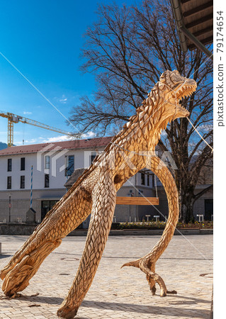 Bad Feilnbach Germany Bavaria 25 April  Dinosaurs made of wood 79174654