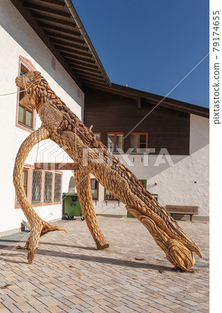 Bad Feilnbach Germany Bavaria 25 April Dinosaurs made of wood 79174655
