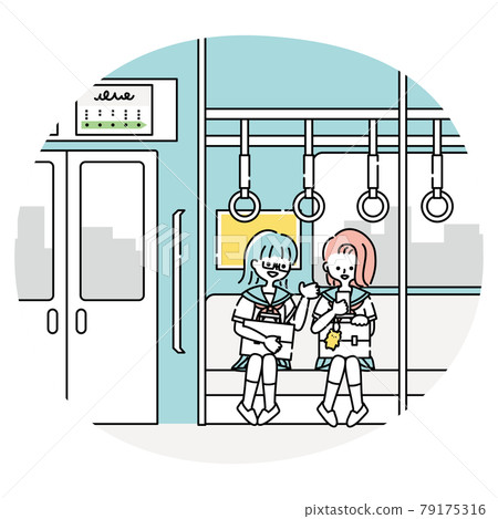 女學生在火車上談話的學校場景 79175316