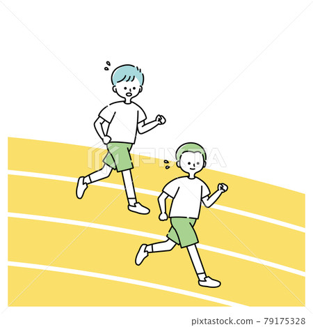 男孩們在體育課的操場上奔跑 男孩們在體育課的操場上奔跑 79175328