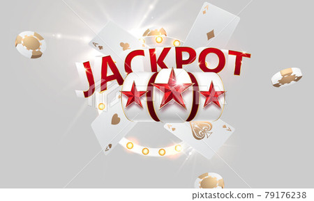 Casino banner jackpot design decorated with golden glittering playing prize sign coins. 79176238