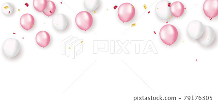pink white balloons, confetti concept design template holiday Happy valentines Day, background Celebration Vector illustration. 79176305