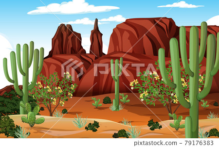 Desert forest landscape at daytime scene with many cactuses Desert forest landscape at daytime scene with many cactuses 79176383